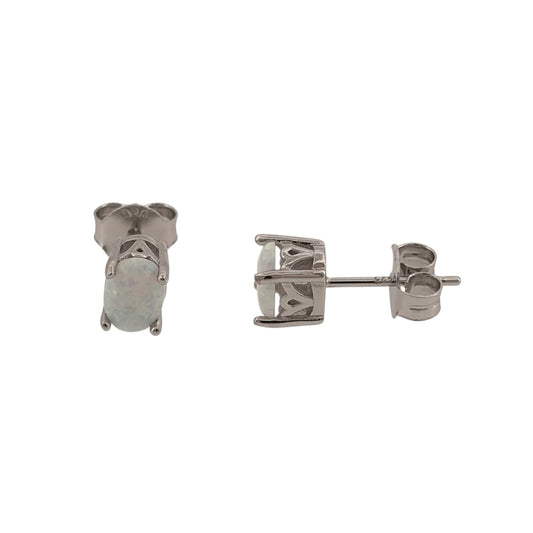 New 925 Silver &amp; Opalique Oval Stud Earrings with the weight 1.60 grams and the stones are 7mm by 5mm