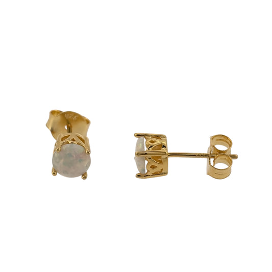 New 925 Silver Gold Plated &amp; Opalique Round Stud Earrings and the stones are each 6mm diameter