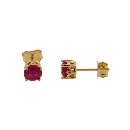 New 925 Silver Gold Plated &amp; Pink/Red ruby coloured Stone Round Stud Earrings and the stones are each 6mm diameter
