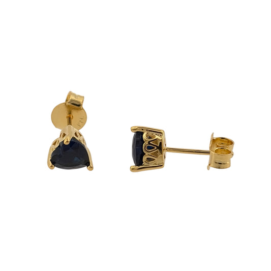 New 925 Silver Gold Plated &amp; Blue sapphire coloured Stone Heart Stud Earrings and the stones are each 6mm by 7mm