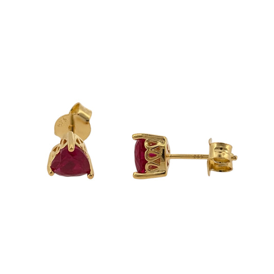 New 925 Silver Gold Plated &amp; Pink/Red ruby coloured Stone Heart Stud Earrings and the stones are each 6mm by 7mm