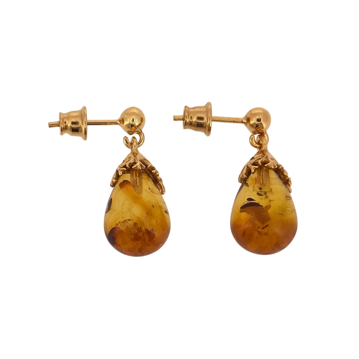 New 925 Silver Gold Plated &amp; Amber Teardrop Drop Earrings and the earrings are each 2.4cm long