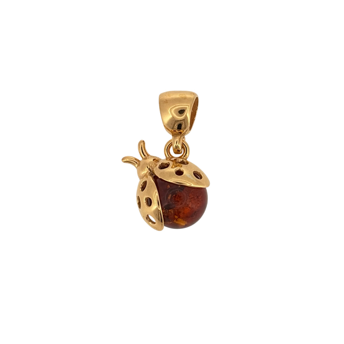 New 925 Silver Gold Plated &amp; Amber Ladybird Pendant and the pendant is 2.2cm long including the bail