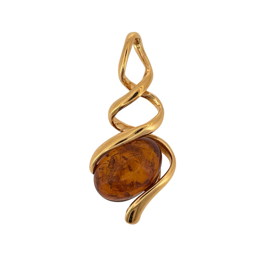 New 925 Silver Gold Plated &amp; Amber Swirl Pendant and the pendant is 3.6cm long including the bail