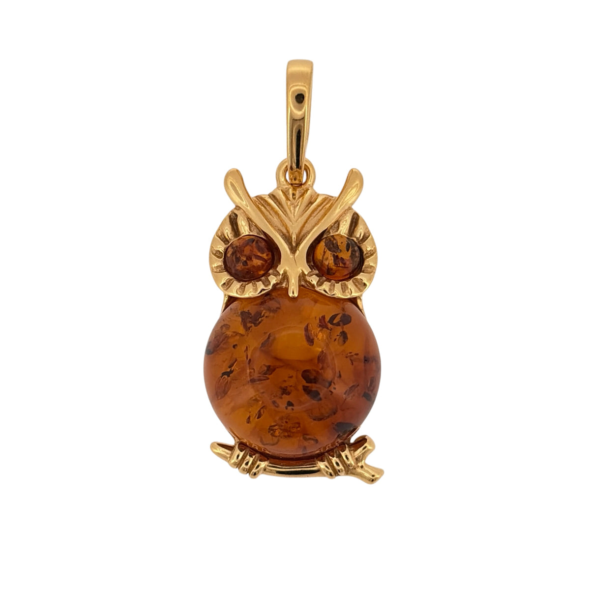 New 925 Silver Gold Plated &amp; Amber Owl Pendant and the pendant is 3.6cm long including the bail