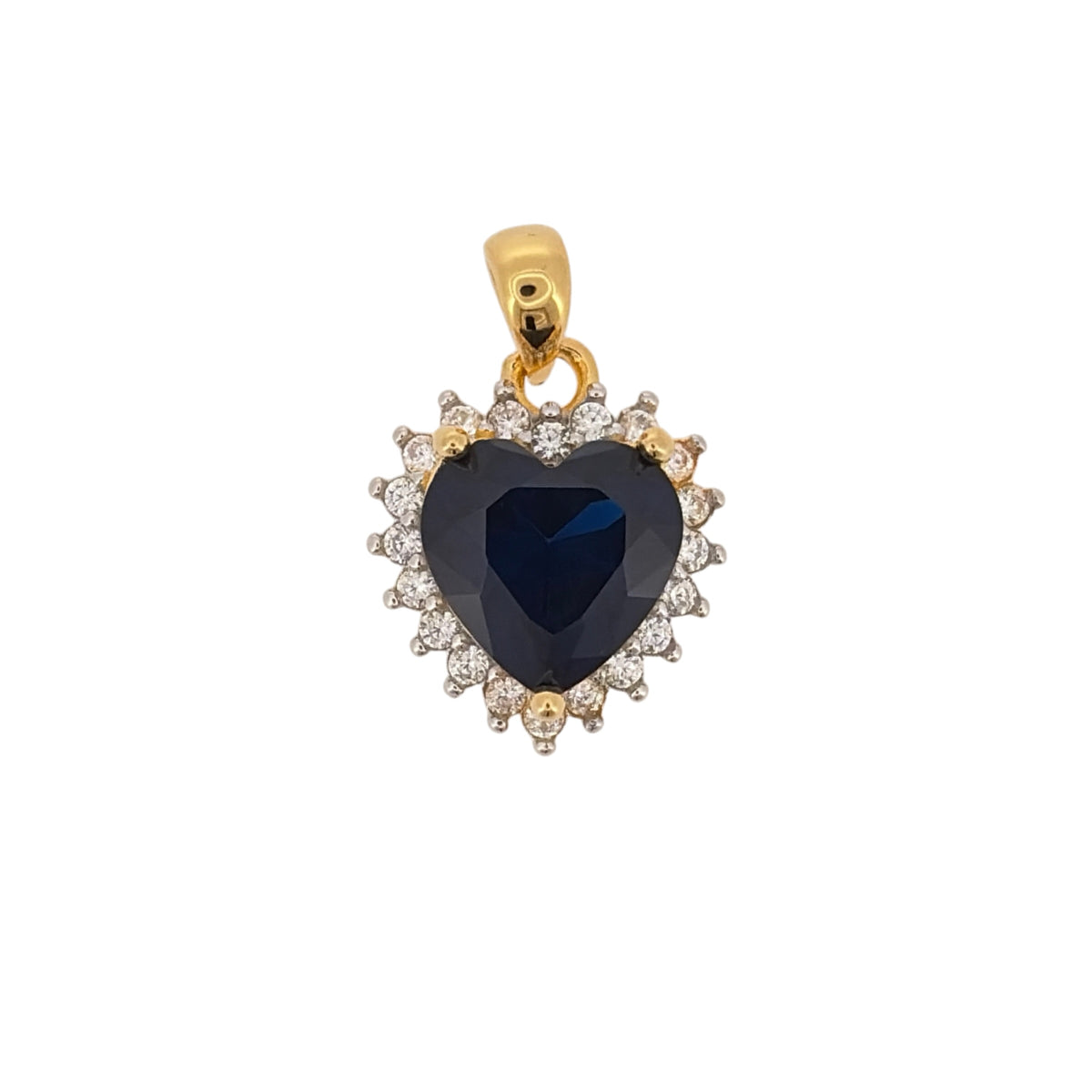 New 925 Silver Gold Plated Blue sapphire coloured Stone &amp; Cubic Zirconia Heart Pendant and the pendant is 2cm long including the bail