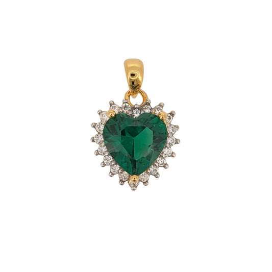 New 925 Silver Gold Plated Green emerald coloured Stone &amp; Cubic Zirconia Heart Pendant and the pendant is 2cm long including the bail