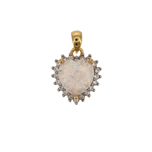 New 925 Silver Gold Plated Opalique &amp; Cubic Zirconia Heart Pendant and the pendant is 2cm long including the bail