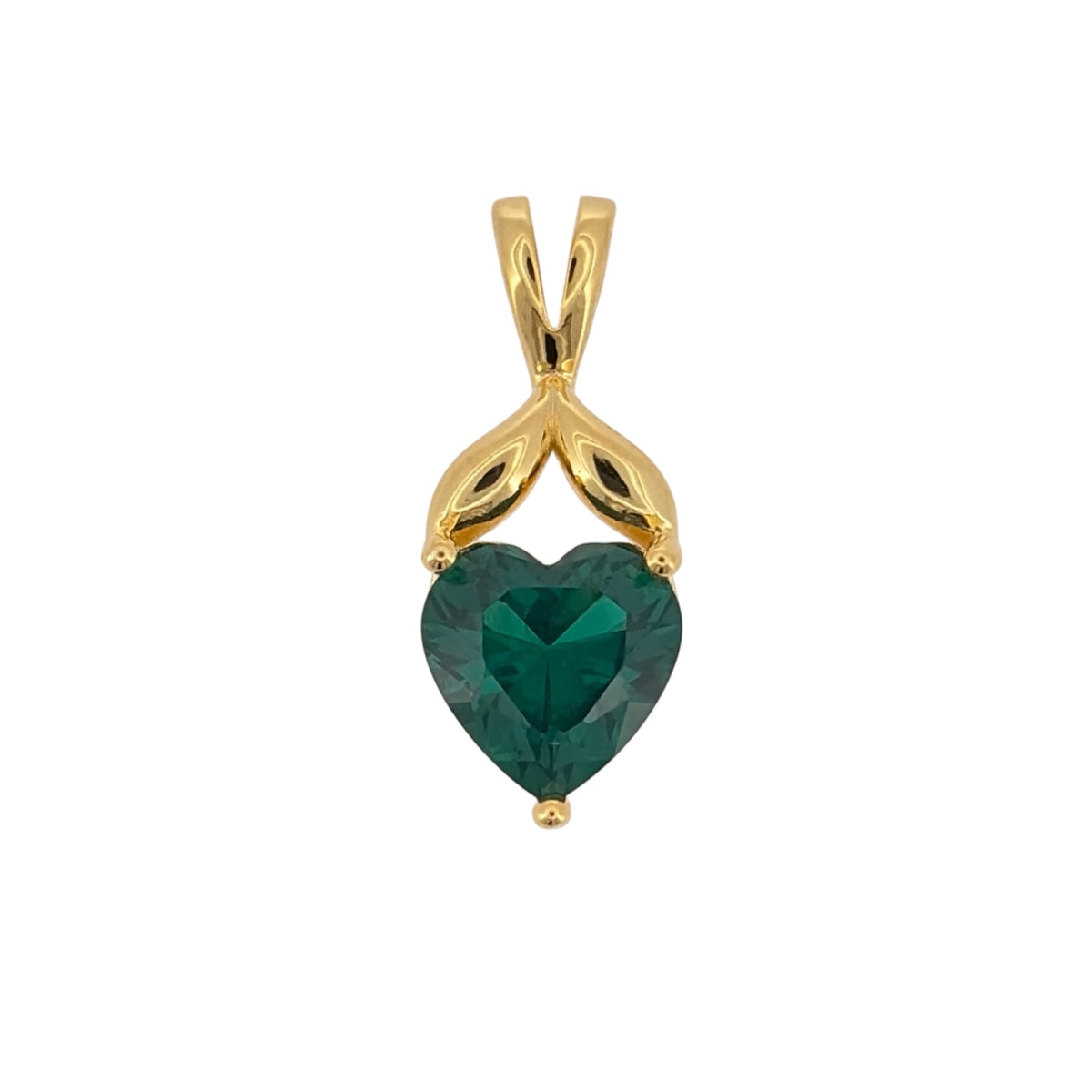 New 925 Silver Gold Plated &amp; Green emerald coloured Stone Heart Pendant and the pendant is 2.3cm long including the bail