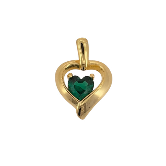 New 925 Silver Gold Plated &amp; Green emerald coloured Stone Heart Pendant and the pendant is 1.9cm long including the bail