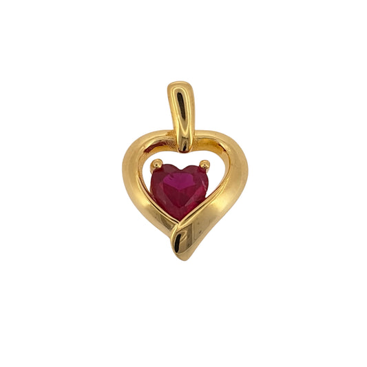 New 925 Silver Gold Plated &amp; Pink/Red ruby coloured Stone Heart Pendant and the pendant is 1.9cm long including the bail