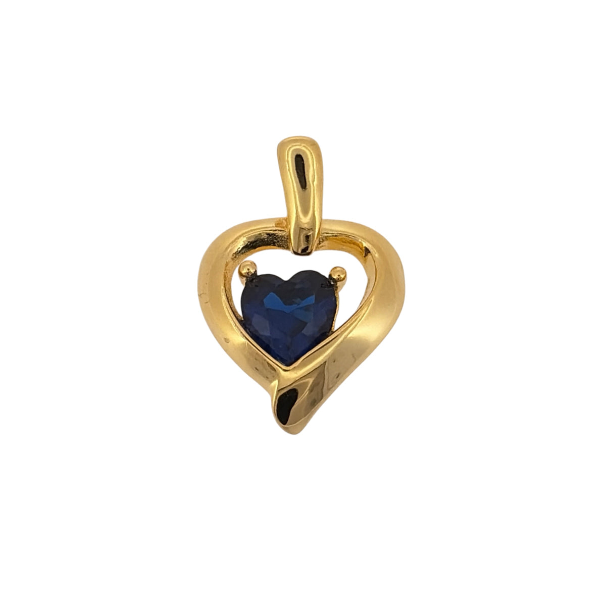 New 925 Silver Gold Plated &amp; Blue sapphire coloured Stone Heart Pendant and the pendant is 1.9cm long including the bail