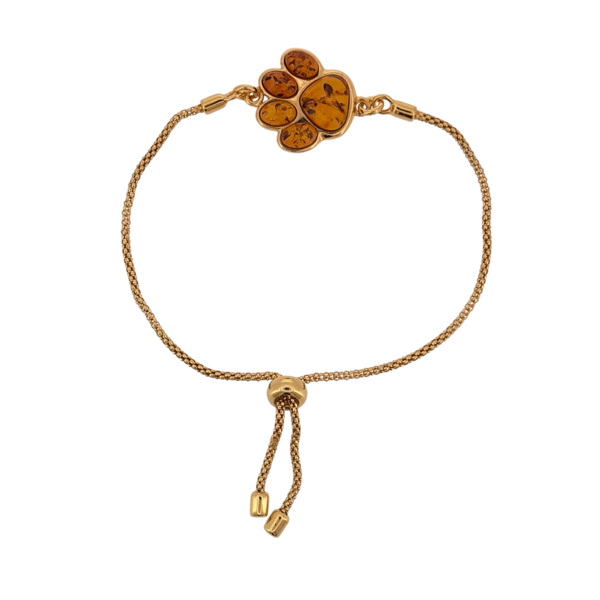 New 925 Silver Gold Plated &amp; Amber Paw Print Bracelet and the paw print emblem is 18mm by 18mm