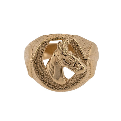925 Silver Gold Plated Horse Head Horseshoe Ring