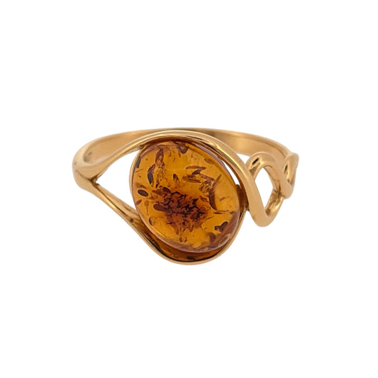 925 Silver Gold Plated & Amber Twist Ring