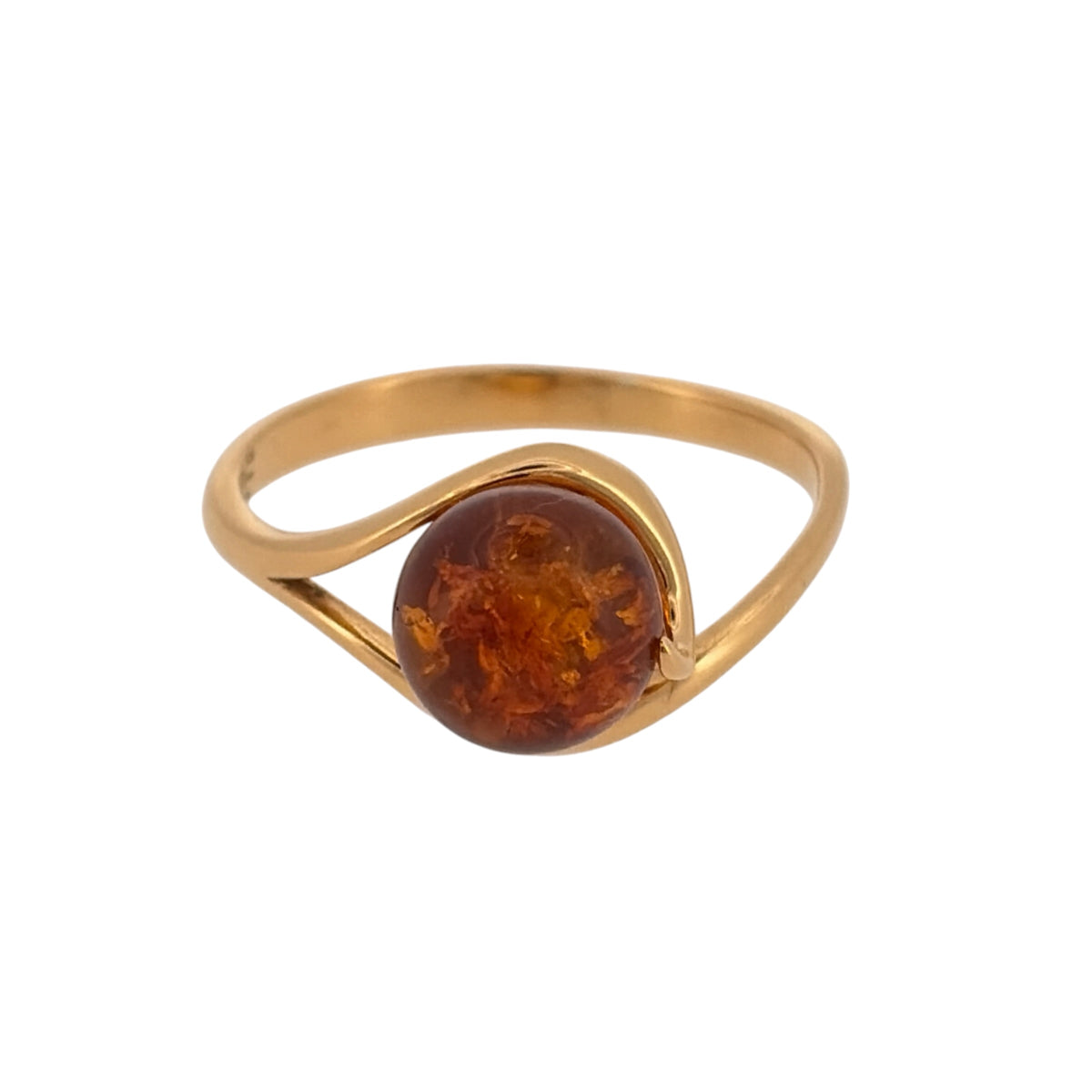 925 Silver Gold Plated & Amber Solitaire Ring