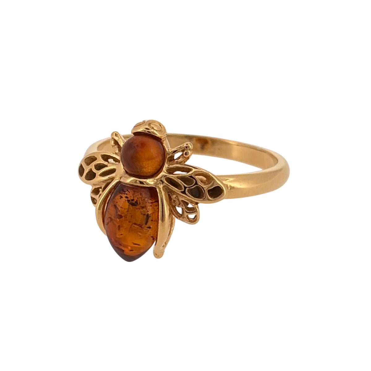 New 925 Silver Gold Plated &amp; Amber Bee Ring and the front of the ring is 14mm high