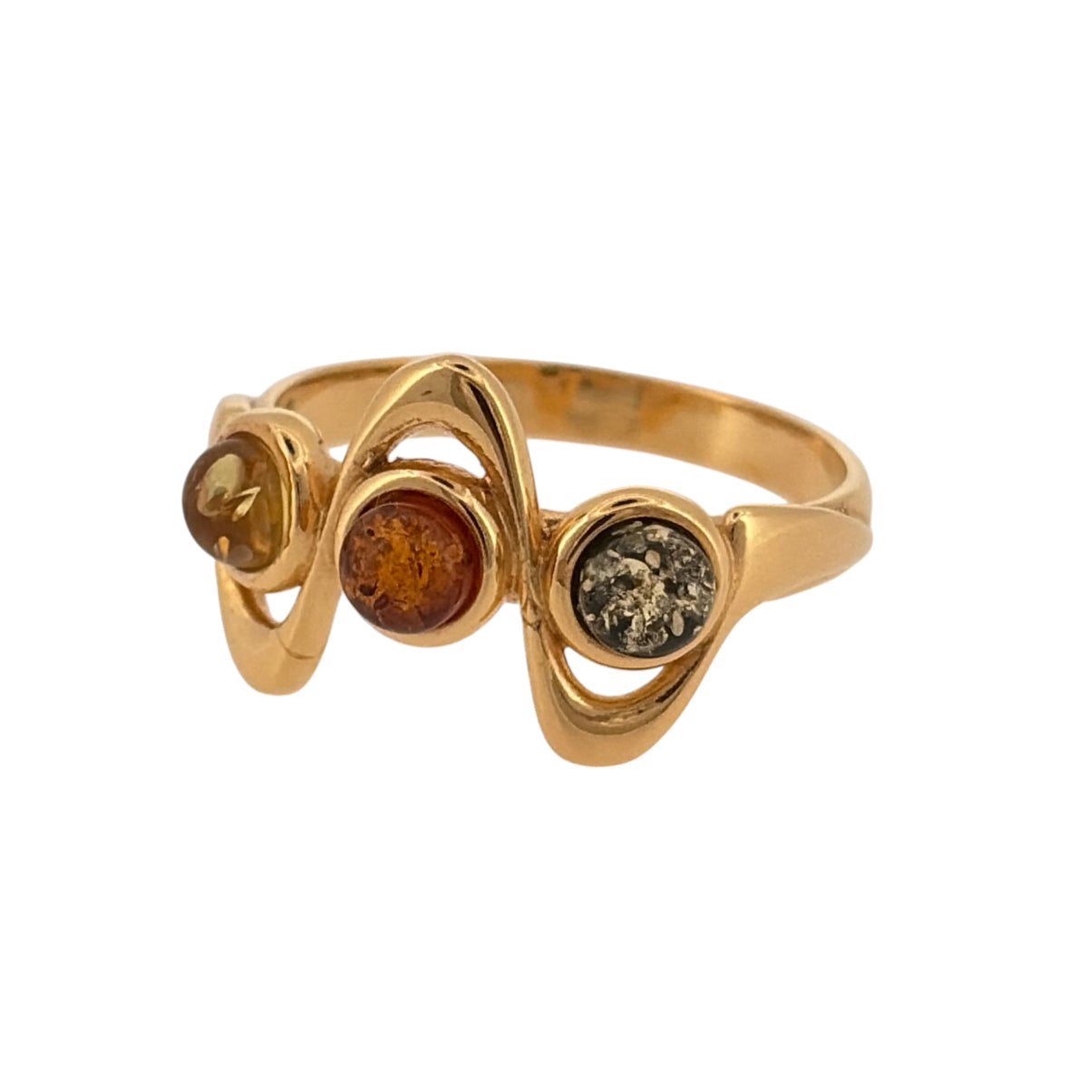 New 925 Silver Gold Plated &amp; Amber Swirl Band Ring and the front of the ring is 12mm high
