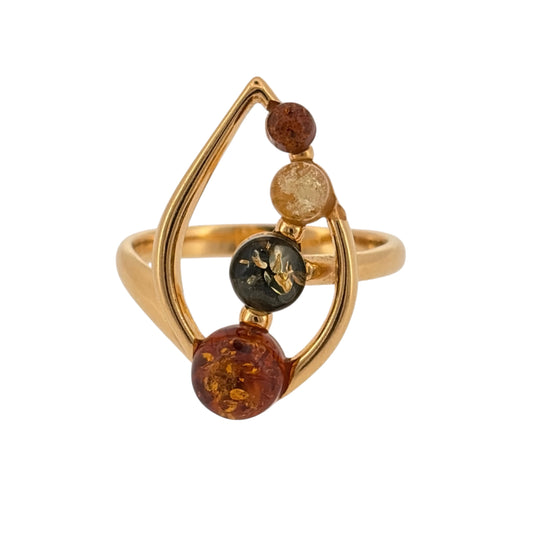 925 Silver Gold Plated & Amber Leaf Style Ring