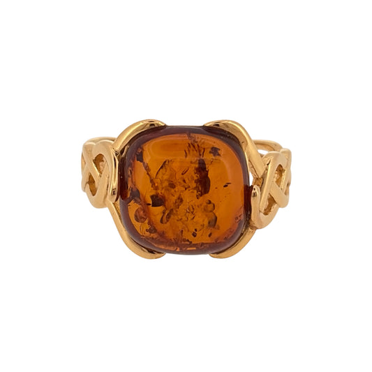925 Silver Gold Plated & Amber Celtic Ring