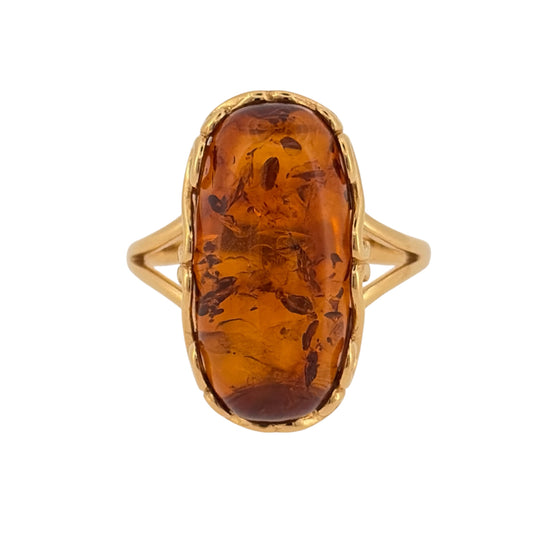 925 Silver Gold Plated & Amber Rectangle Ring