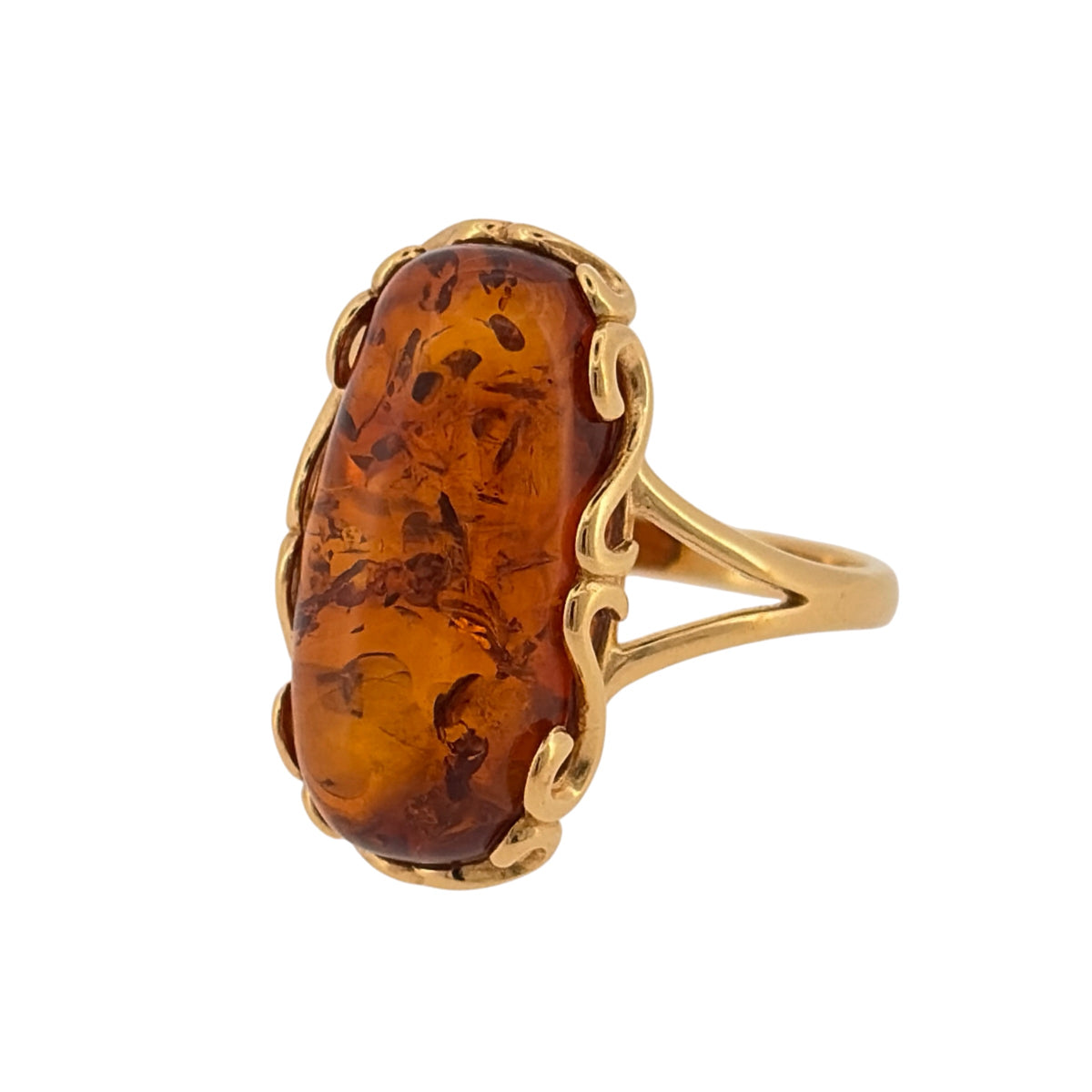 New 925 Silver Gold Plated &amp; Amber Rectangle Ring and the stone is 20mm by 10mm