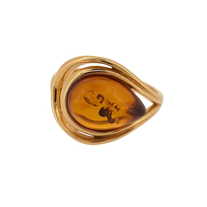 925 Silver Gold Plated & Amber Swirl Ring