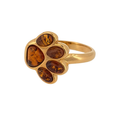 New 925 Silver Gold Plated &amp; Amber Paw Print Ring and the front of the ring is 14mm high