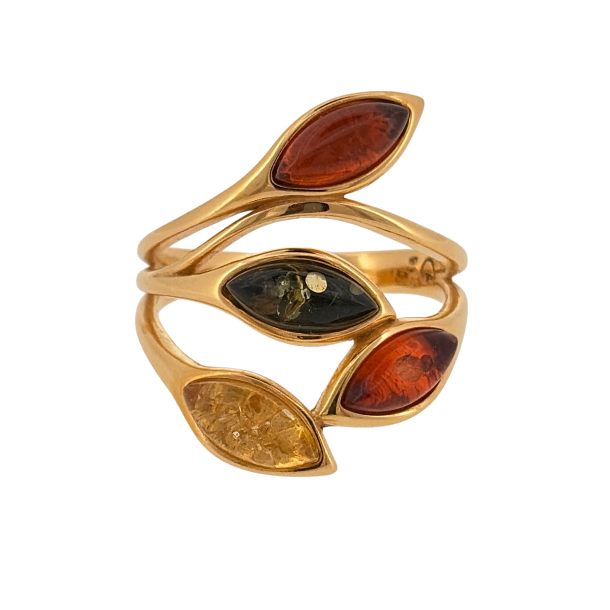 925 Silver Gold Plated & Amber Wrap Around Ring
