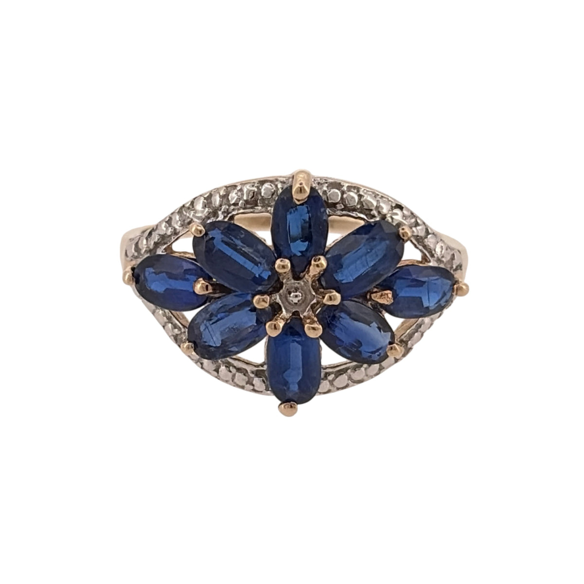 9ct Gold & Blue Stone Flower Ring