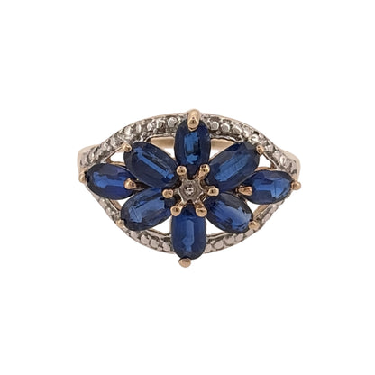 9ct Gold & Blue Stone Flower Ring