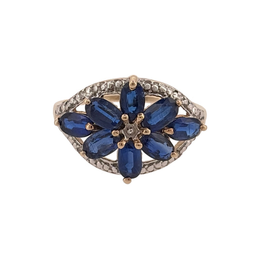 9ct Gold & Blue Stone Flower Ring