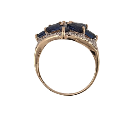 9ct Gold & Blue Stone Flower Ring