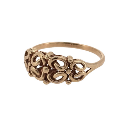 Add an elegant touch to your jewellery collection with this pre-owned 9ct yellow gold open swirl filigree-style patterned ring, featuring delicate openwork detailing and a decorative swirling design.

Design: The ring features an intricate filigree-style pattern with open swirls, creating an attractive and traditional appearance.
Material: Made from 9ct yellow gold, offering a classic warm gold finish.