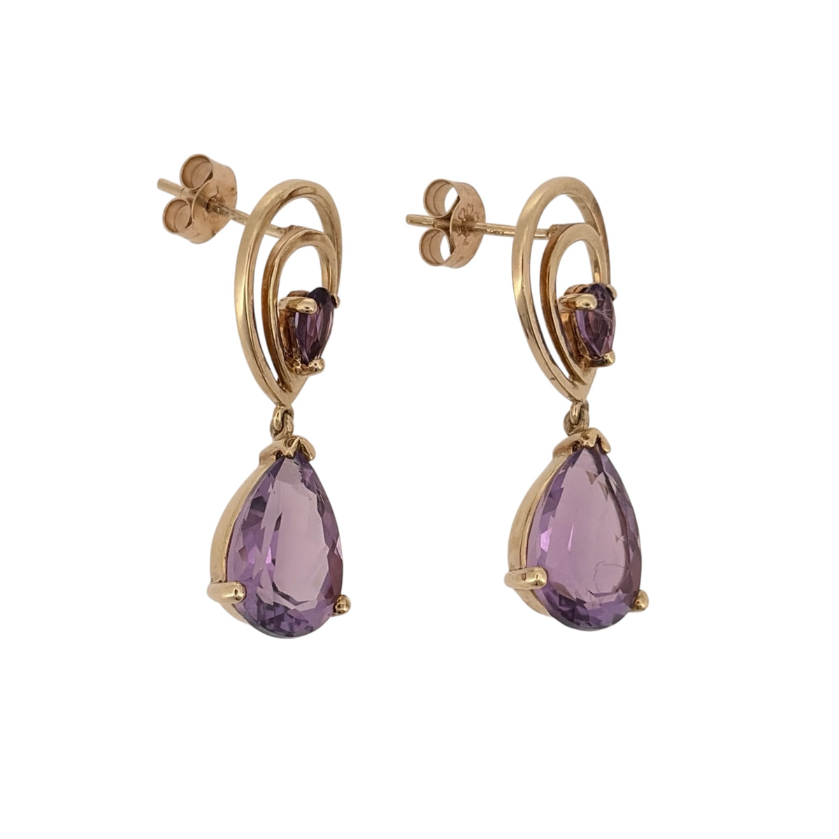 9ct Gold & Amethyst Drop Earrings