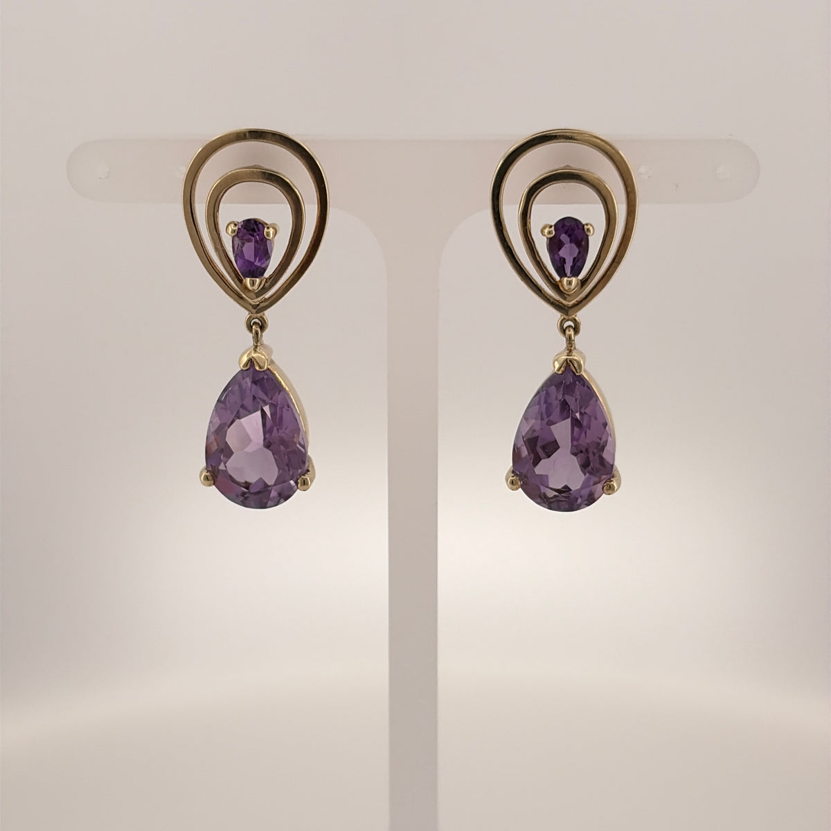 9ct Gold & Amethyst Drop Earrings