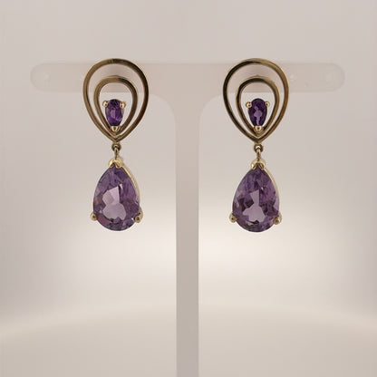 9ct Gold & Amethyst Drop Earrings
