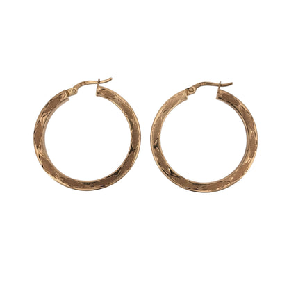 9ct Gold Patterned Hoop Creole Earrings