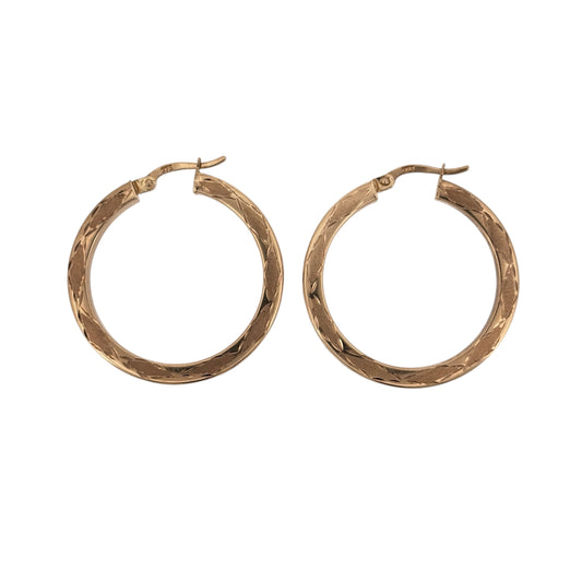 9ct Gold Patterned Hoop Creole Earrings