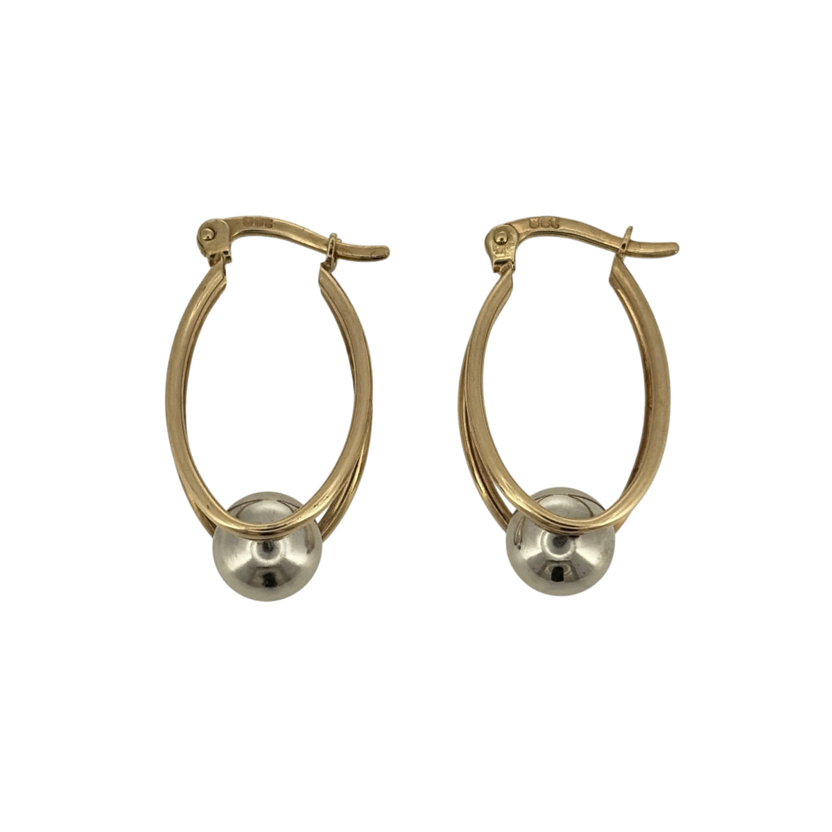 9ct Gold Ball Oval Oval Creole Earrings