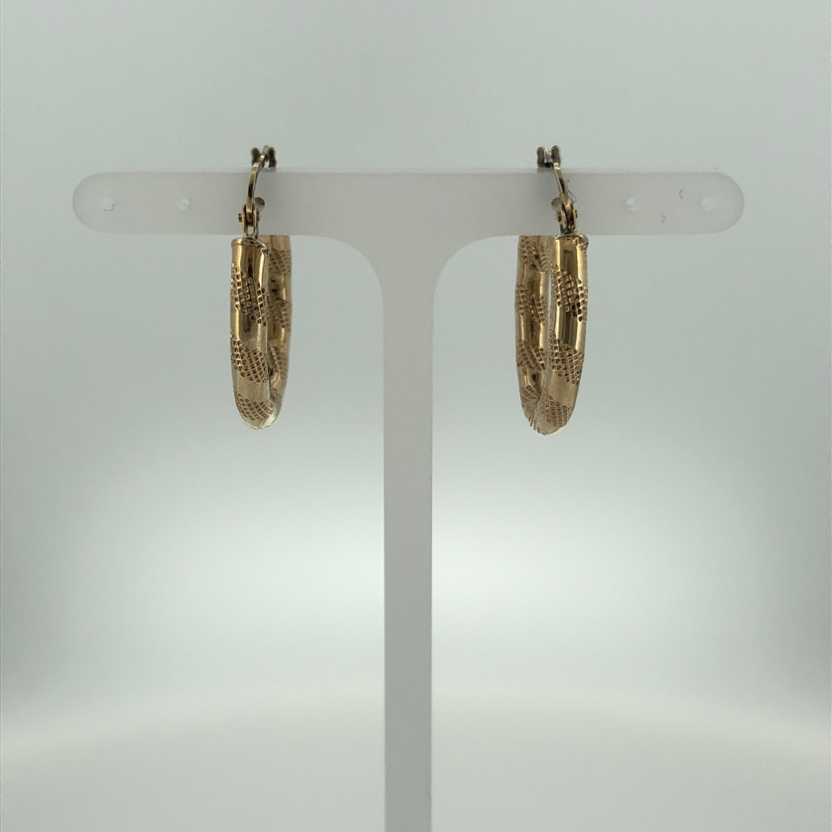 9ct Gold Striped Oval Creole Earrings