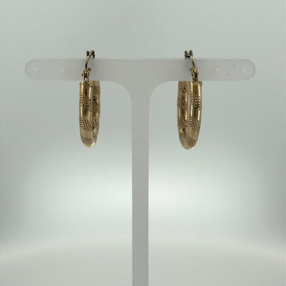 9ct Gold Striped Oval Creole Earrings