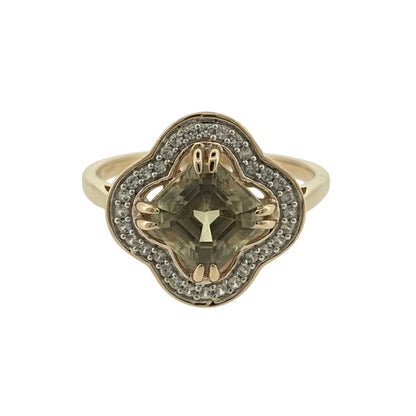 9ct Gold Peridot & Cubic Zirconia Clover Flower Ring