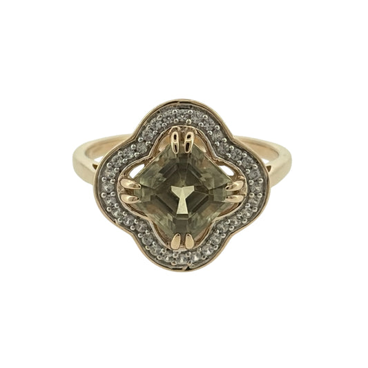 9ct Gold Peridot & Cubic Zirconia Clover Flower Ring