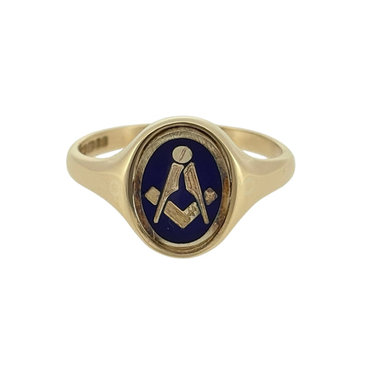 9ct Gold Masonic Swivel Oval Signet Ring