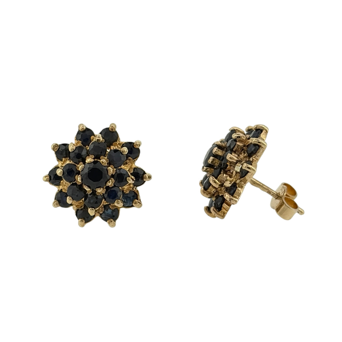 9ct Gold & Sapphire Cluster Stud Earrings