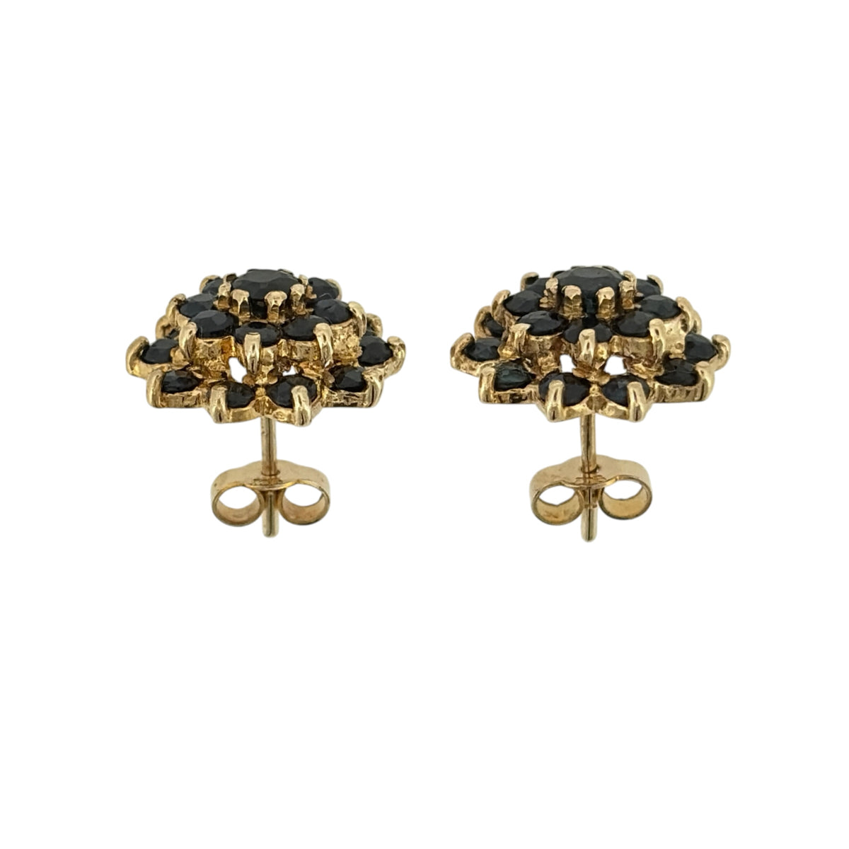 9ct Gold & Sapphire Cluster Stud Earrings