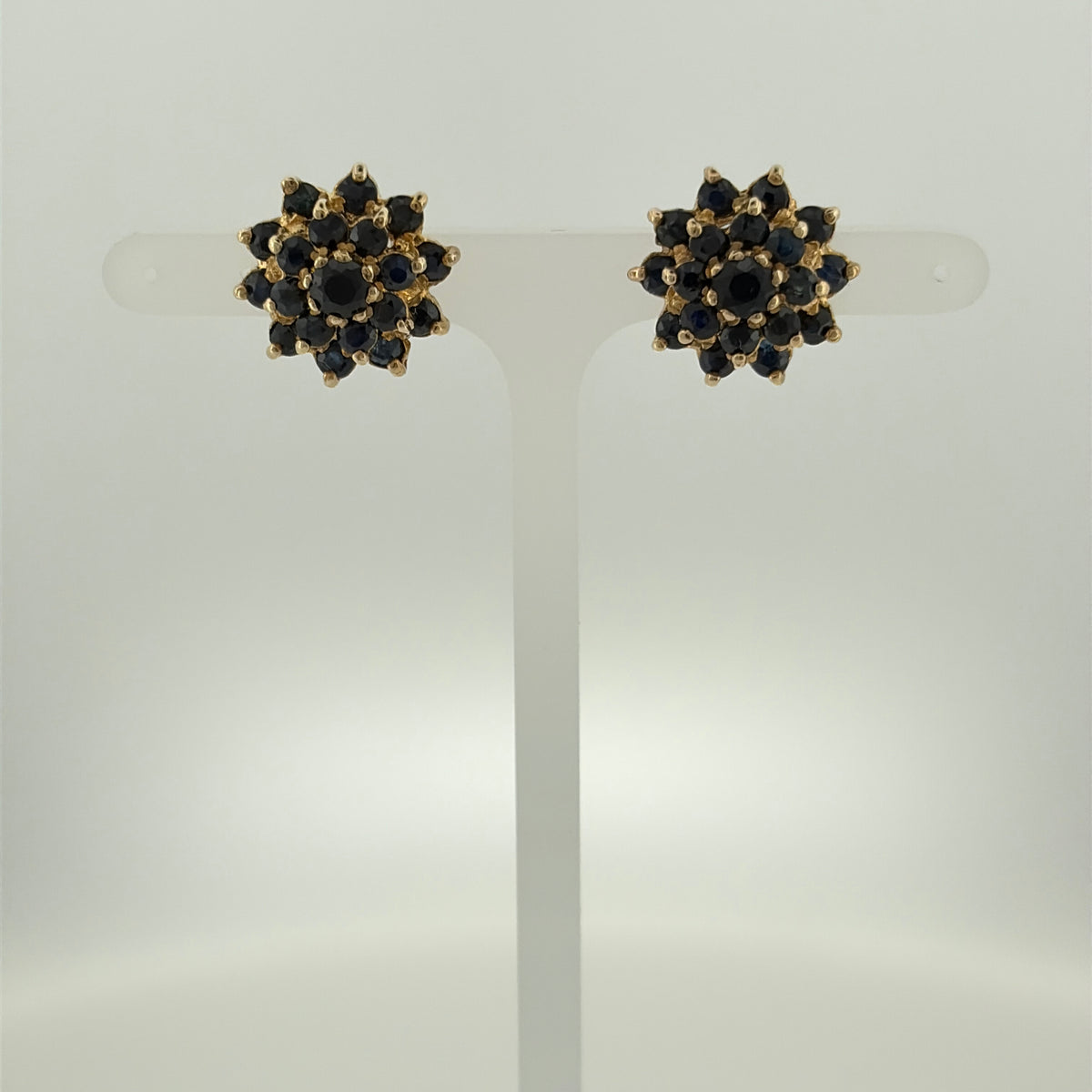 9ct Gold & Sapphire Cluster Stud Earrings