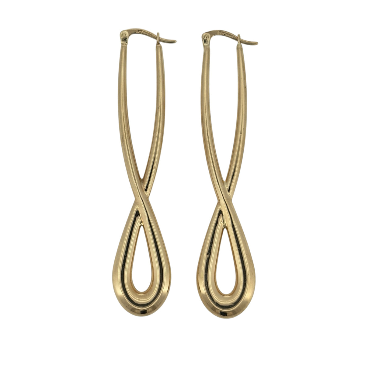 9ct Gold Long Twist Infinity Creole Earrings