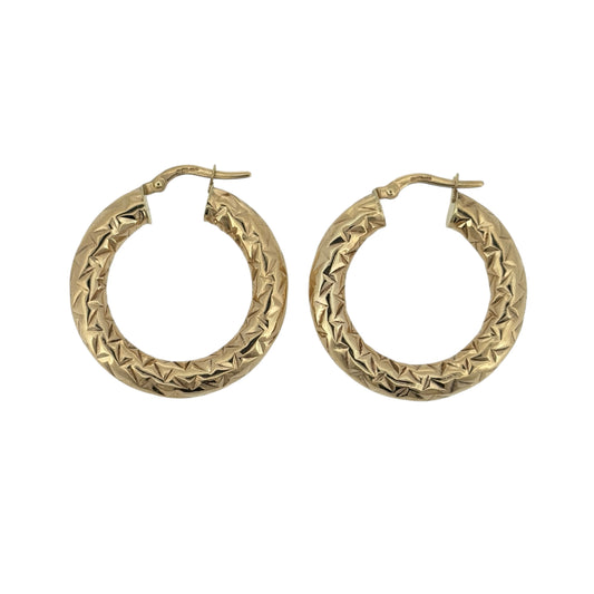 9ct Gold Textured Hoop Creole Earrings